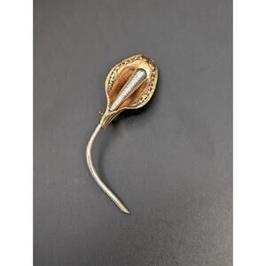 Vintage Two Tone Calla Lily Brooch Gold Silver Tone Floral Flower Pin 2.75”